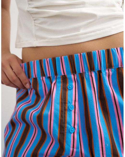 TOPSHOP Blue Poplin Stripe A-line Boxer Shorts