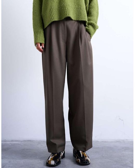 TOPSHOP Green Tab Detail Slouchy Wide Leg Trouser