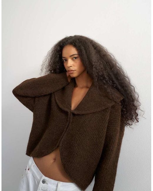 TOPSHOP Brown Knitted Shawl Collared Cardigan