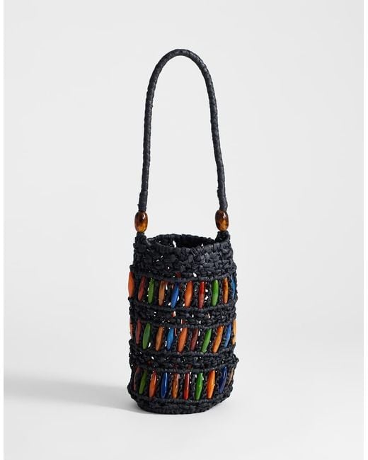 TOPSHOP White Harley Raffia Grab Bag With Beads