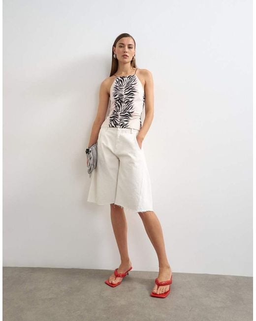 TOPSHOP White Zebra Cami Lace Up Back Top