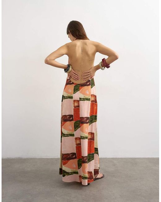 TOPSHOP White Halter Neck Low Back Maxi Dress