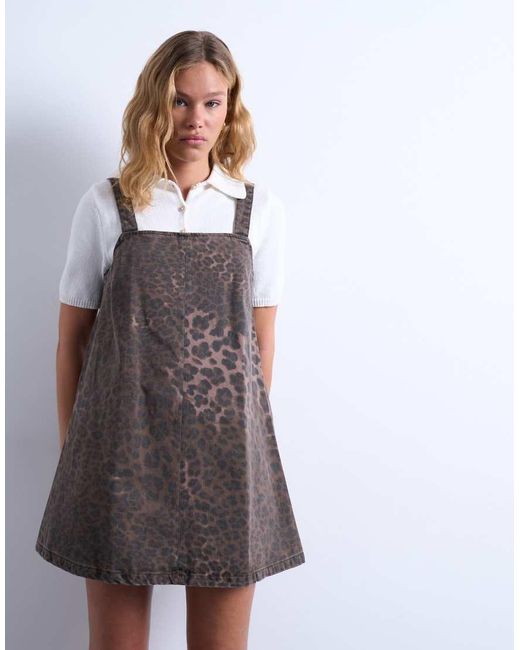 TOPSHOP White Denim Tailored Pinafore Dress
