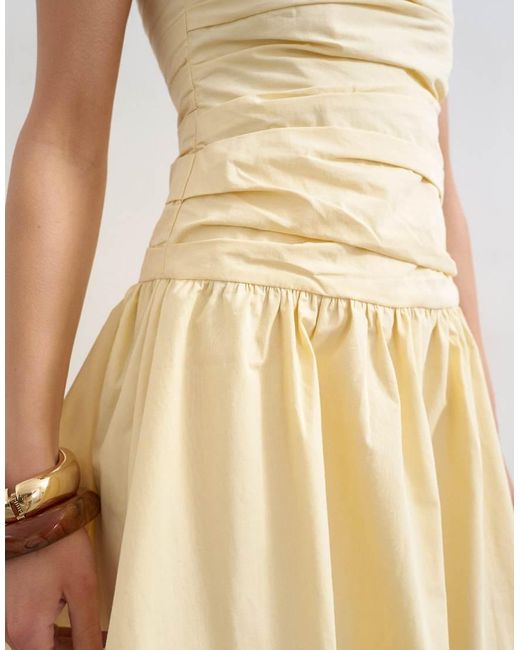 TOPSHOP Natural Poplin Ruched Bandeau Mini Dress