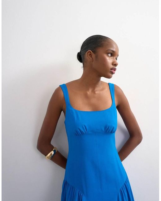 TOPSHOP Blue Dropped Waist Maxi Sundress