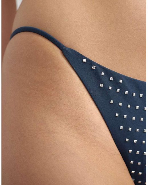 TOPSHOP Blue Mimi Micro Thong Bikini Bottoms With Gems