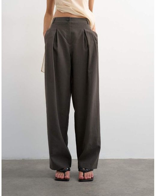 TOPSHOP Gray Co Ord Pleated Mid Rise Trouser