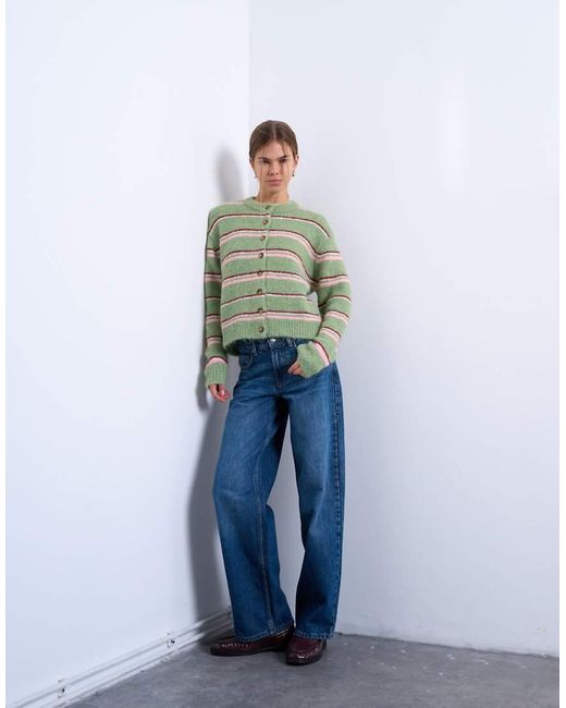 TOPSHOP Green Knitted Multi Stripe Cardigan