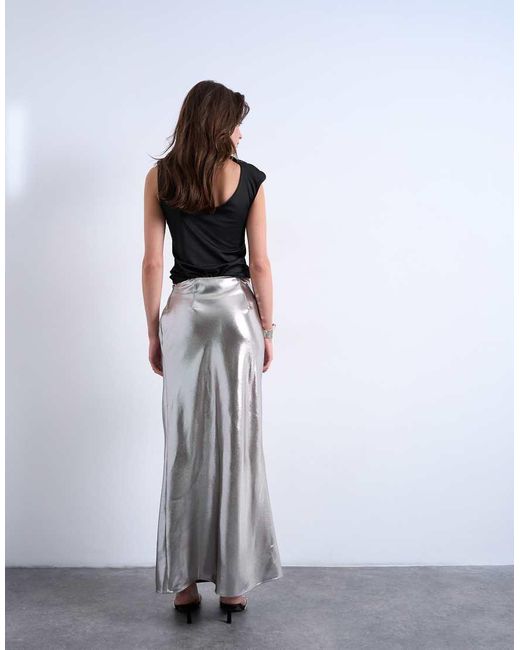 TOPSHOP White Metallic Knot Midi Skirt
