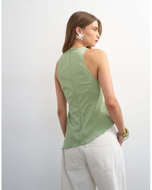 TOPSHOP Green Tuck Side Asym Hem Top