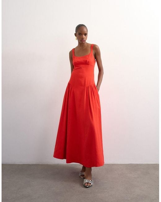 TOPSHOP Red Dropped Waist Maxi Sundress