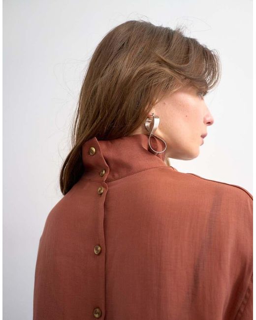 TOPSHOP Red Funnel Neck Backwards Long Sleeve Shirt