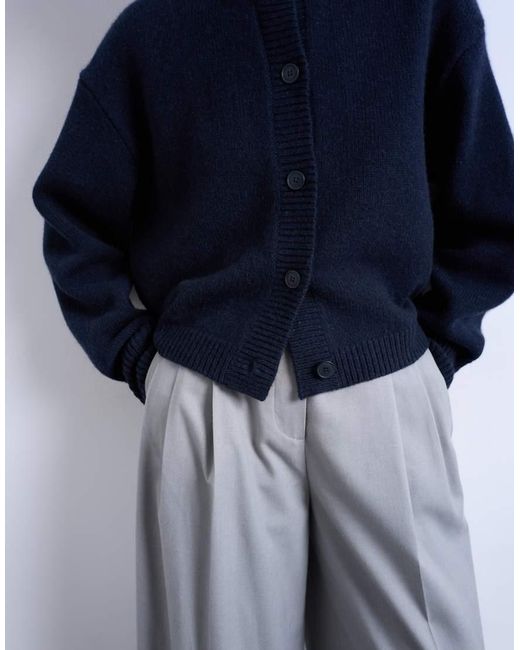 TOPSHOP Blue Knit Premium 100% Lambswool Cardigan