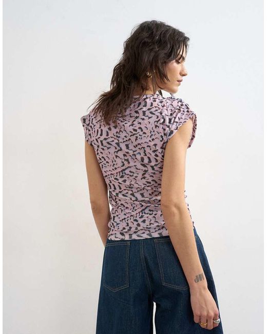 TOPSHOP Multicolor Wrap Front Short Sleeve Top