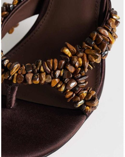 TOPSHOP Brown Natasha Embellished Mule High Heeled Sandals