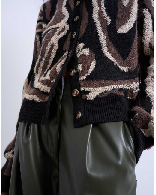 TOPSHOP Black Knitted Animal Pattern Cardigan