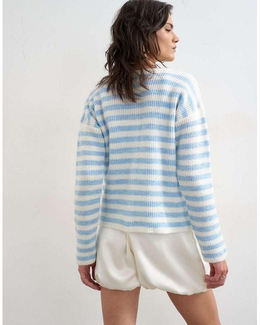 TOPSHOP White Knitted Lightweight Easy Ribbed Striped Relaxed Cardigan