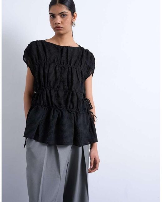 TOPSHOP White Short Sleeve Channelled Tie Side Top