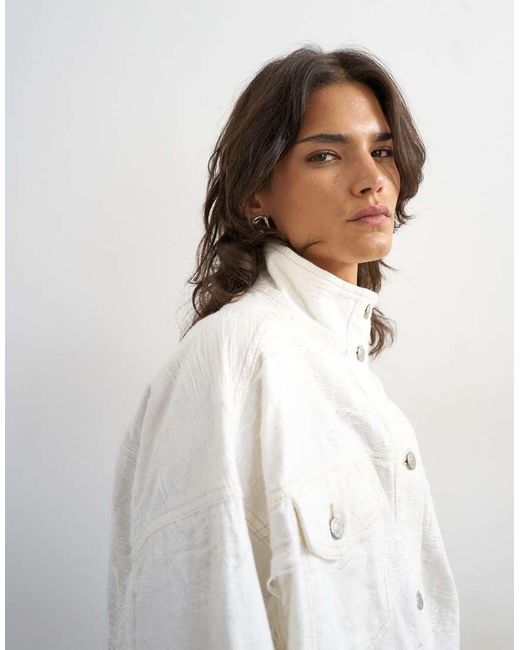 TOPSHOP White Denim Funnel Neck Elastic Waist Jacket