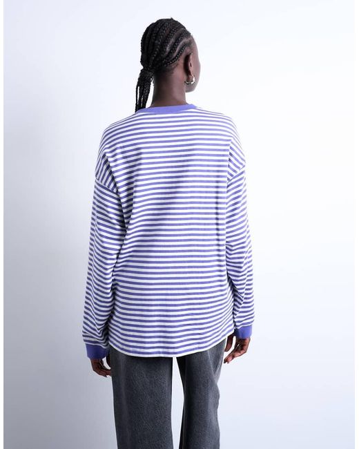 TOPSHOP Purple Stripe Long Sleeve Slouchy Skater Tee