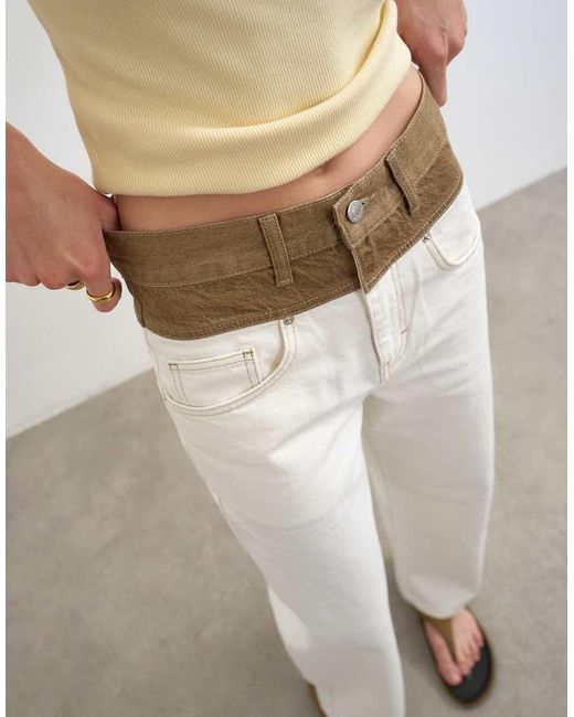 TOPSHOP White Mid Rise Loose Fit Two-toned Jeans