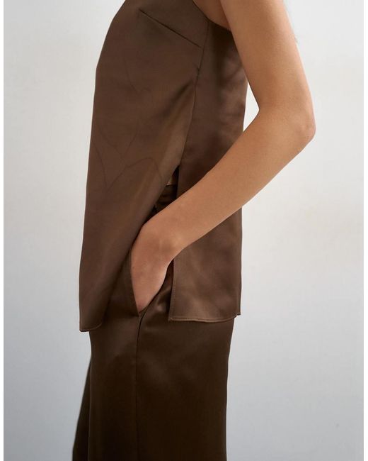 TOPSHOP Brown Satin Clean Wide Leg Trouser Co-Ord