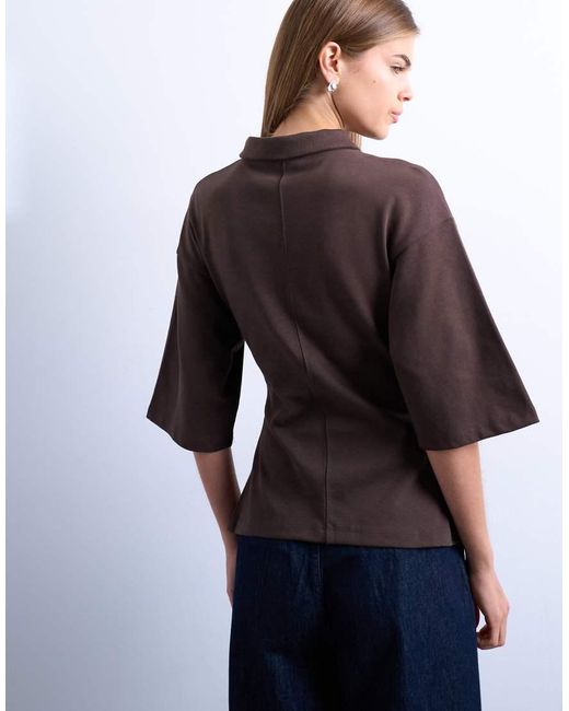 TOPSHOP Brown Cinch Detail Structured Polo