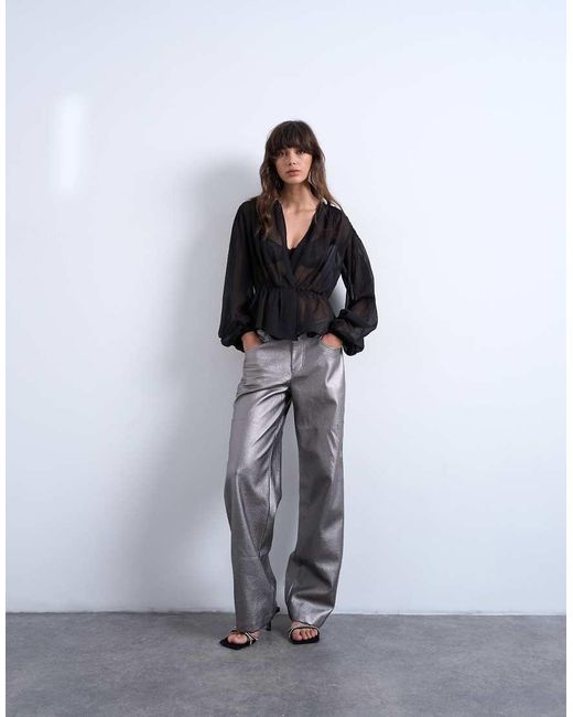 TOPSHOP Faux Leather Metallic Cinch Trouser