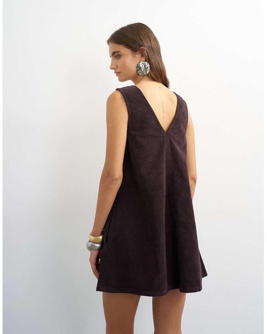 TOPSHOP White Denim Cord Pinny V Neck Mini Dress