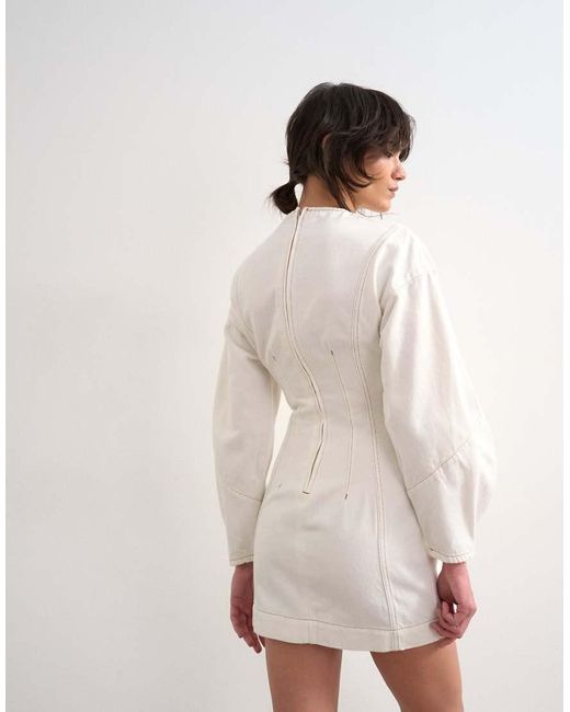TOPSHOP White Denim Ovoid Sleeve Mini Dress