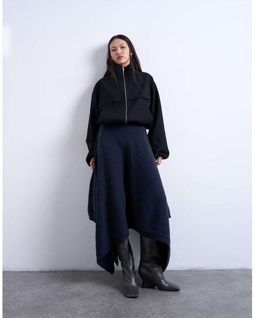 TOPSHOP Blue Knitted Draped Skirt