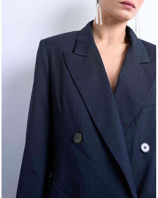 TOPSHOP Blue Double-breasted Subtle Pinstripe Oversized Blazer