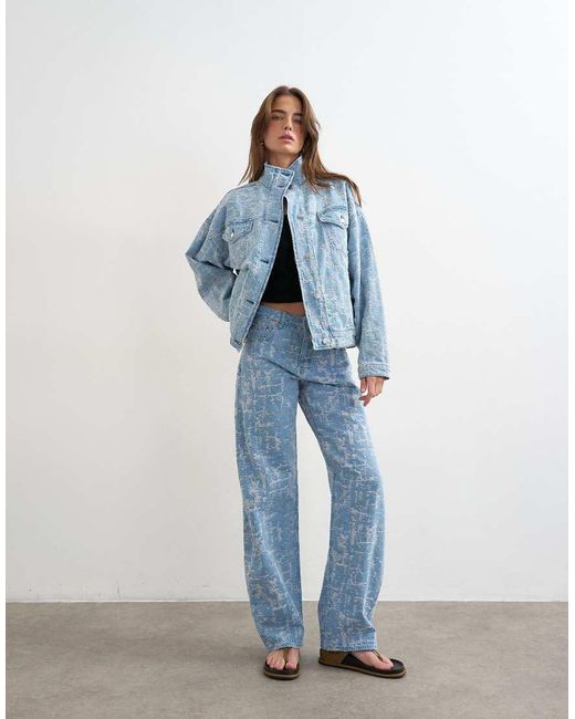 TOPSHOP Blue Denim Funnel Neck Elastic Hem Detail Jacket Ultra-Distressed