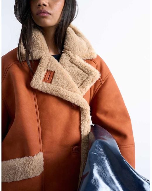 TOPSHOP Brown Shearling Super Oversized Car Coat