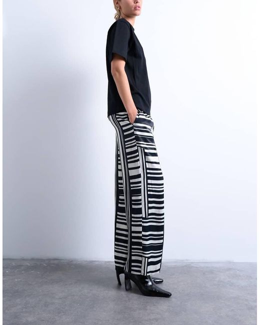 TOPSHOP Black Co Ord Mono Bold Stripe Satin Trouser