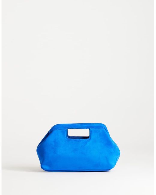 TOPSHOP Blue Gordan Medium Suedette Clutch With Handle