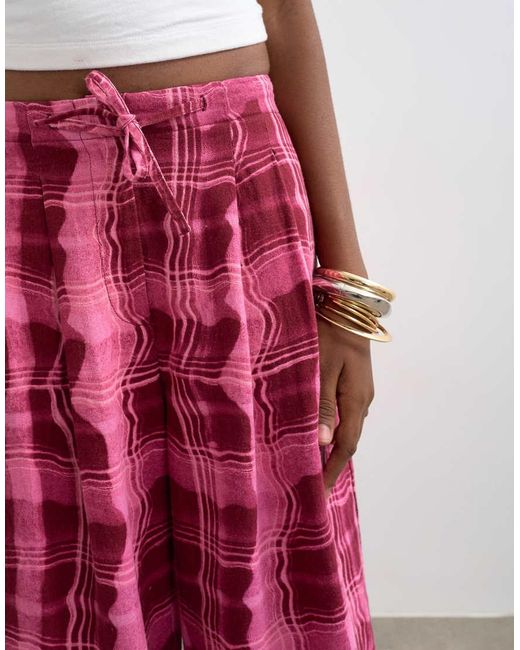 TOPSHOP Pink Linen Balloon Trouser With Tie Waist