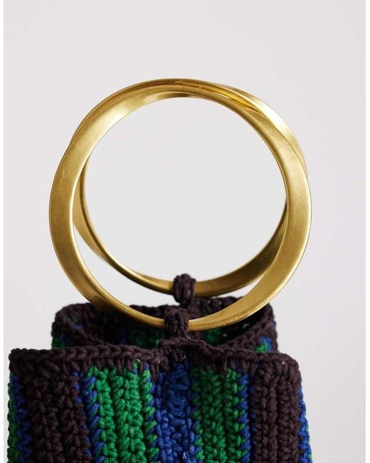 TOPSHOP Green Carlie Metal Handle Crochet Bag