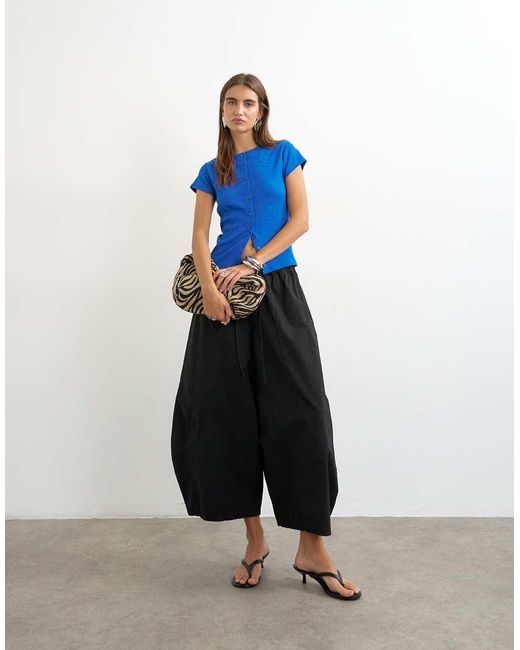 TOPSHOP Blue Button Through Short Sleeve Top