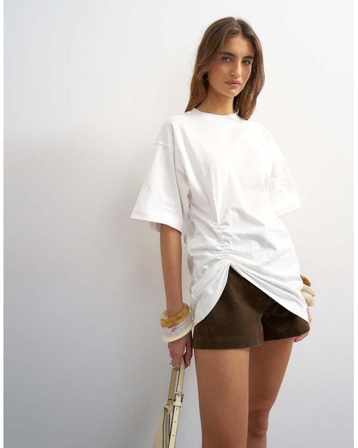 TOPSHOP White Ruched Side Tee