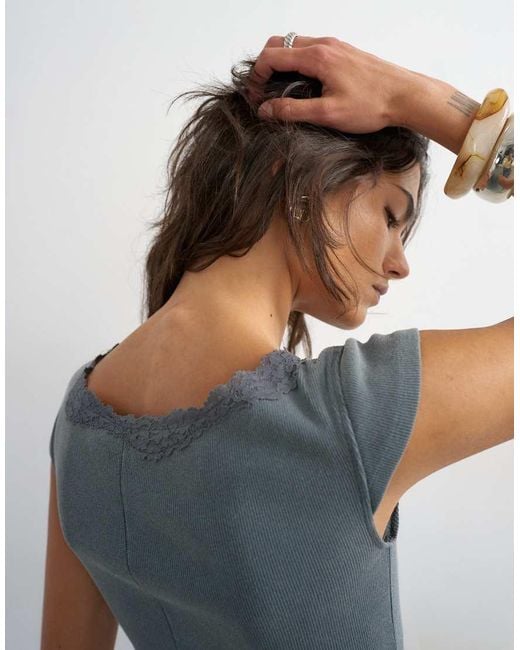 TOPSHOP Black Lace Trim Cap Sleeve Top