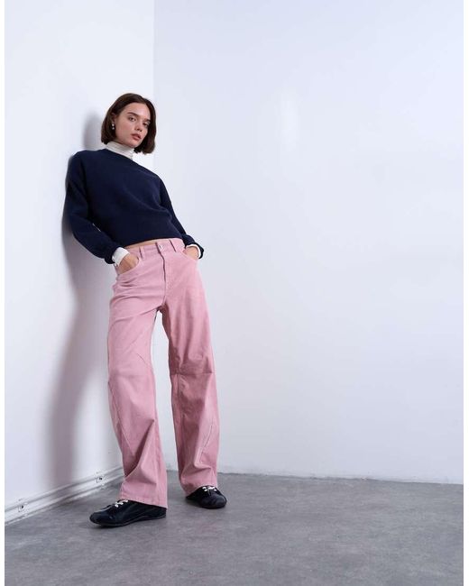 TOPSHOP Pink Co Ord Velvet Barrel Leg Seam Detail Trouser