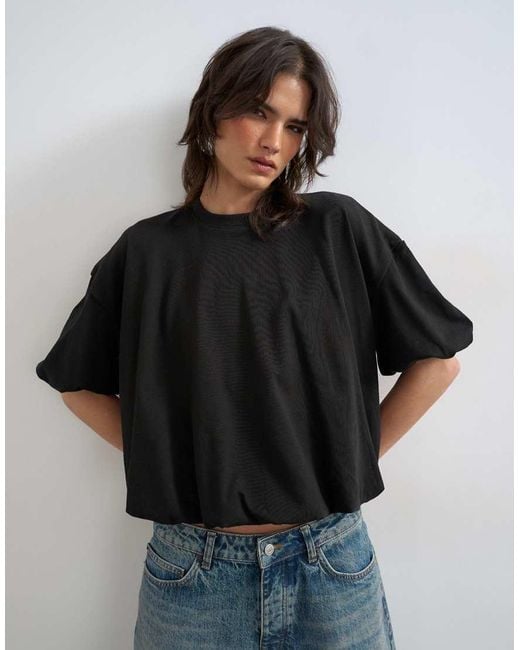 TOPSHOP Black Bubble Hem Tee