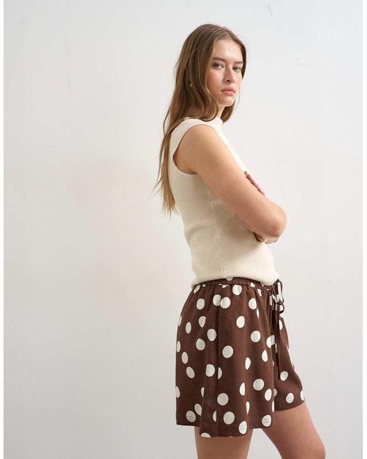 TOPSHOP Natural Linen Mix A-line Shorts