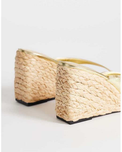 TOPSHOP Natural Naomi Raffia Wedge Toe Loop Mule Sandals