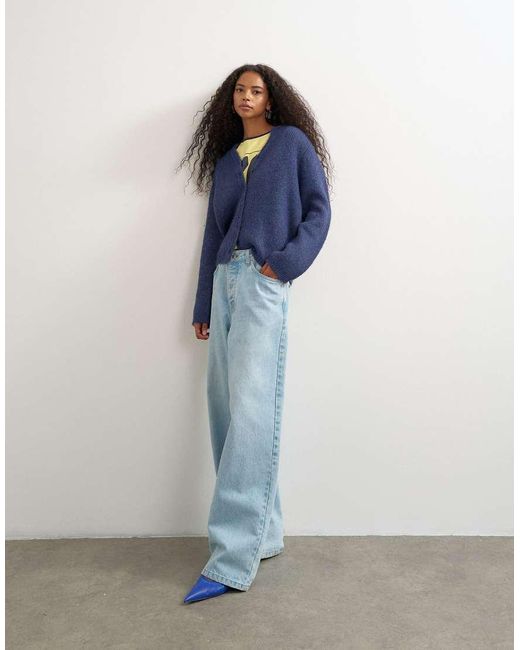 TOPSHOP Blue Knitted Fluffy Eyelash Cardigan