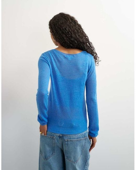 TOPSHOP Blue Knitted Double Layer Sheer Top With Wool