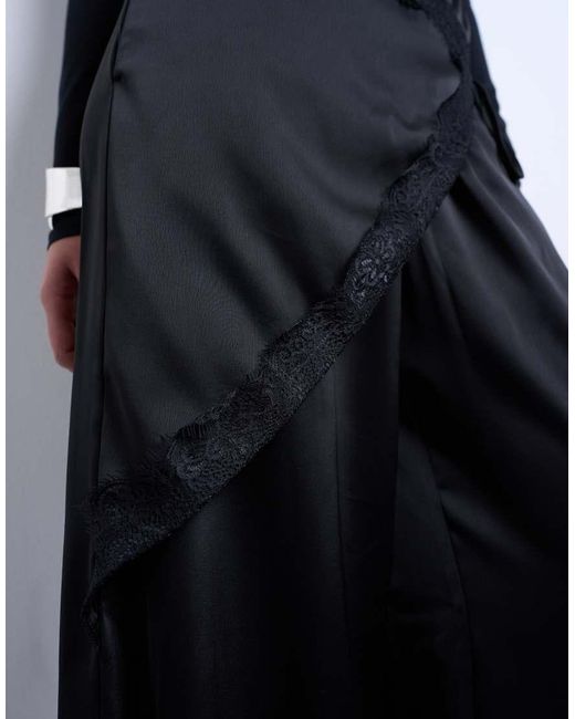 TOPSHOP Blue Satin Wrap Around With Lace Wide Leg Trouser