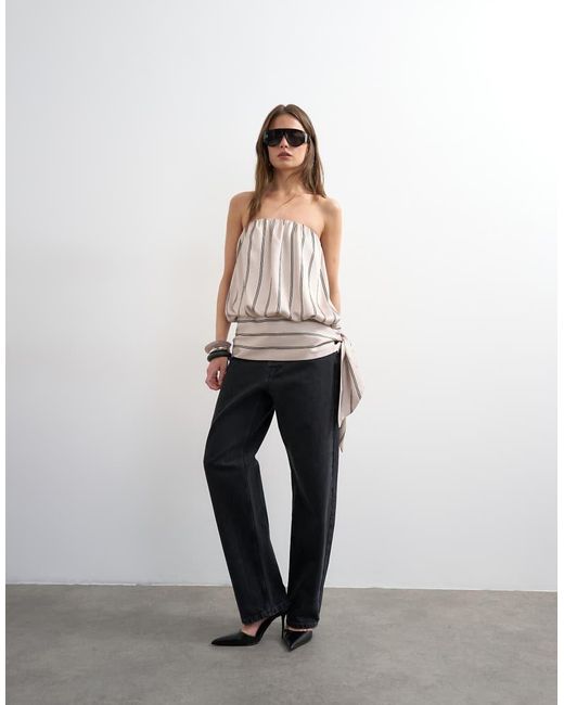 TOPSHOP White Bandeau Bubble Stripe Top