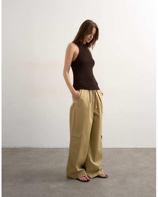 TOPSHOP Brown Knitted Sleeveless Textured Grown Singlet